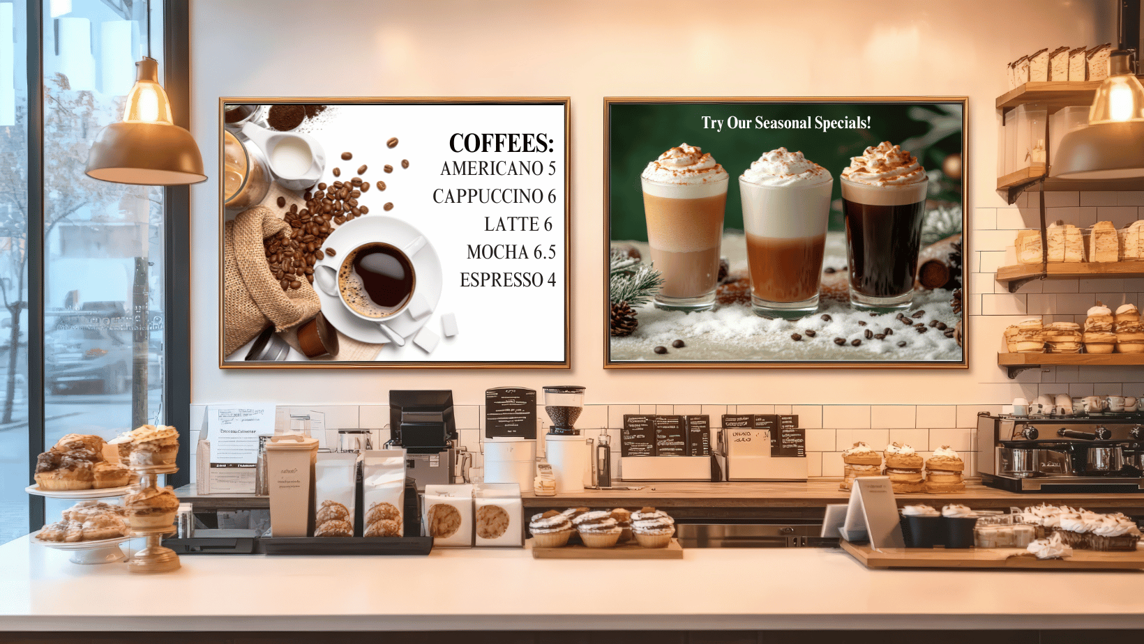 Coffee Shop with Digital Menu Signage and Photos