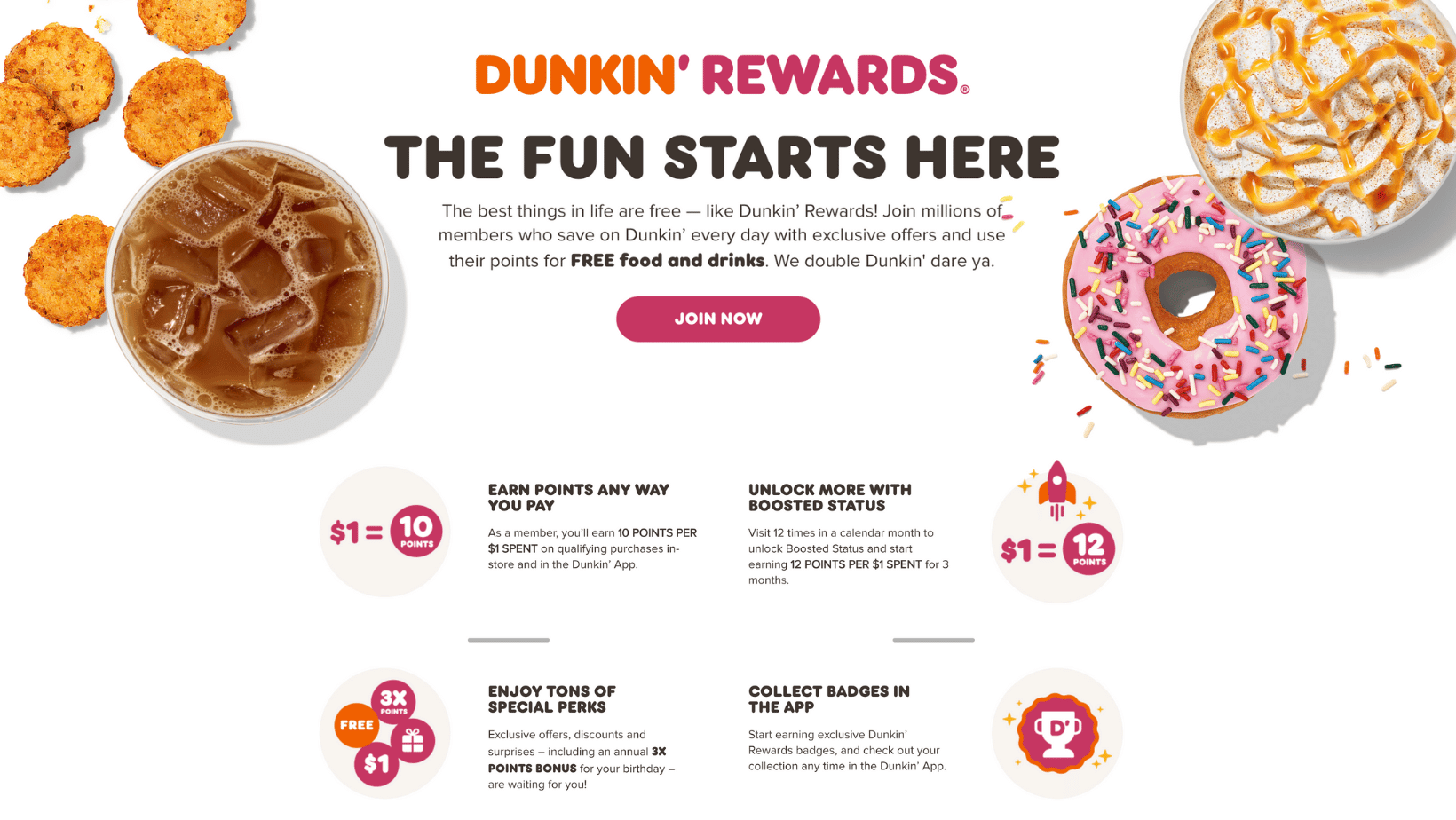 Dunkin Rewards with points, perks and badges information