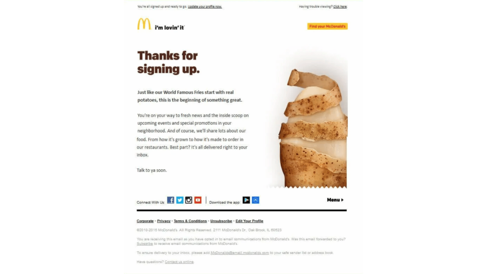 McDonald’s Welcome Email Campaign 