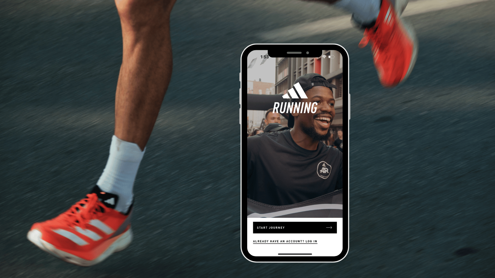 Runner in Adidas shoes and the Adidas running app