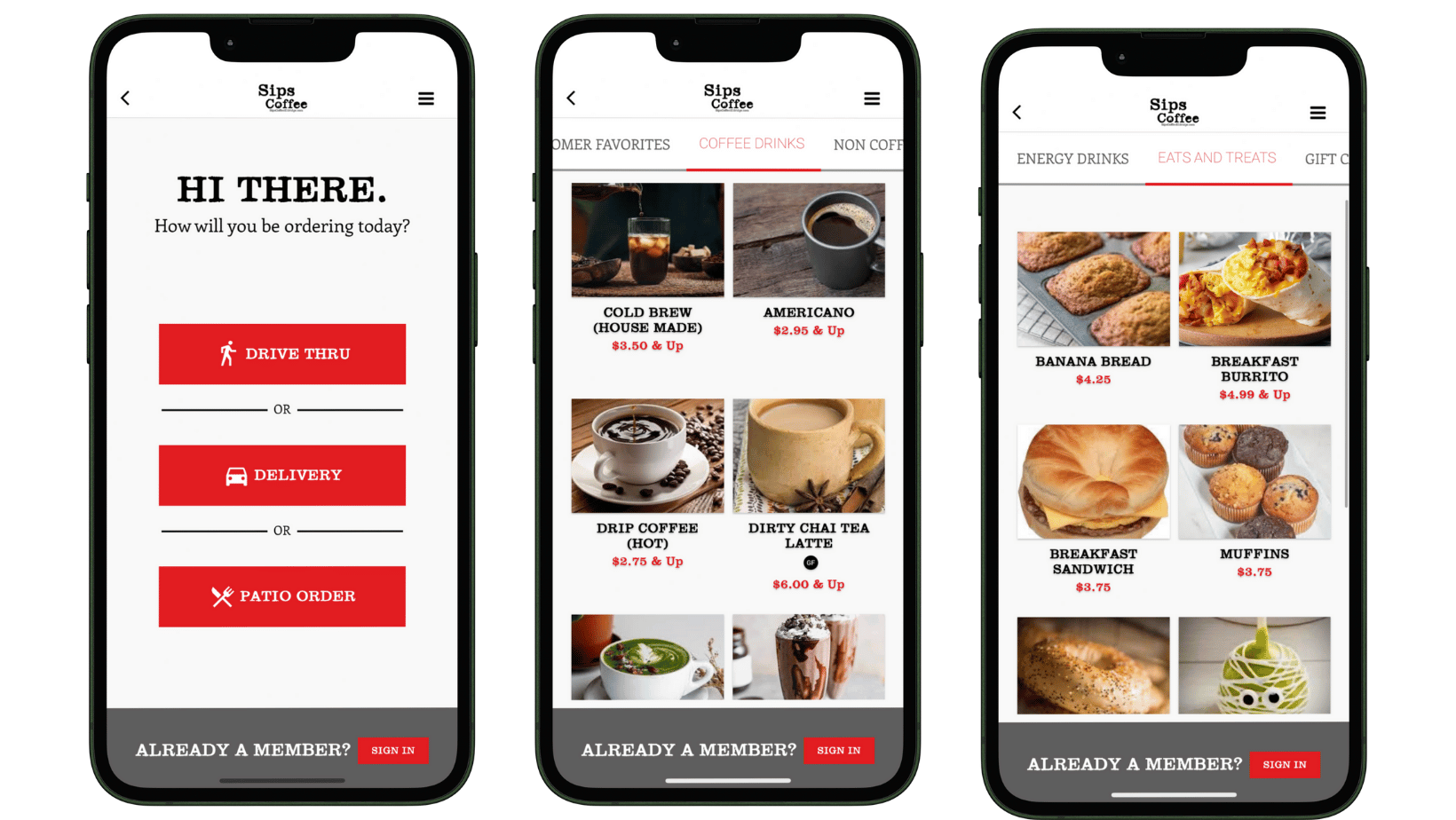 Sips Coffee Mobile App Menu Design by Craver