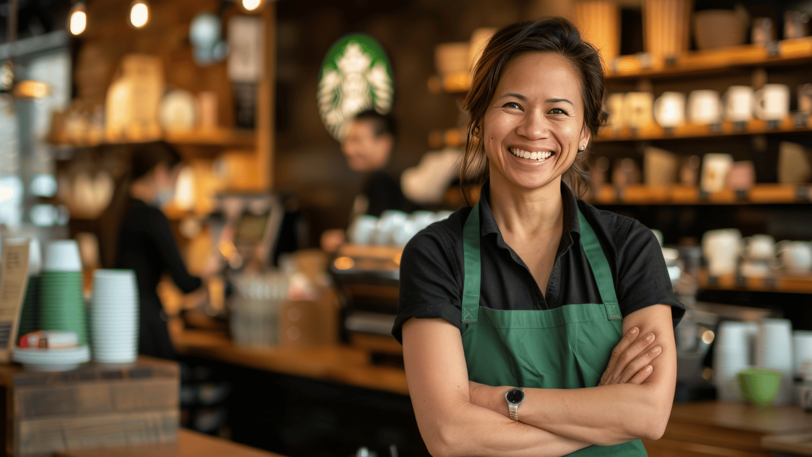 Starbucks barista smiling instore